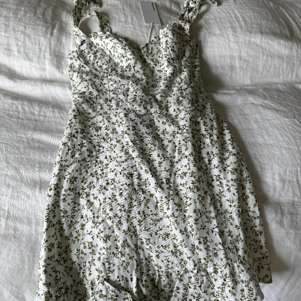 Reformation Desiree Green and White Floral (Ivy) Linen Dress, Size 0, NWT - Picture 3 of 7